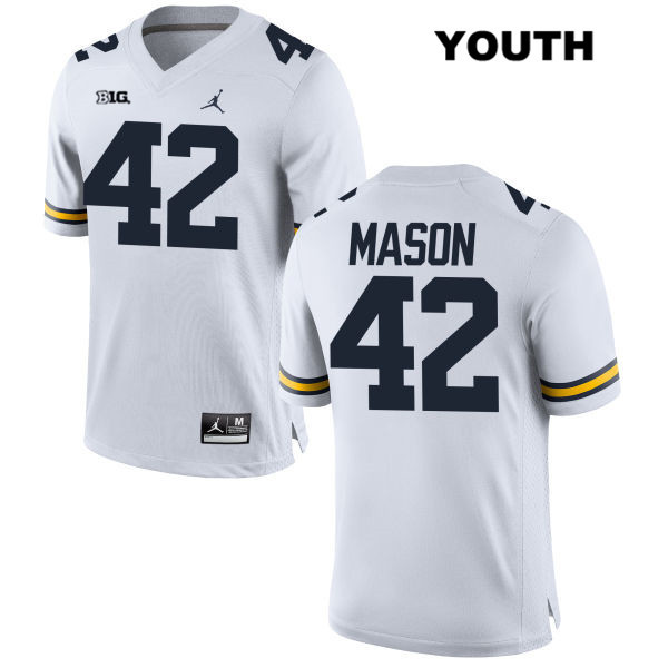 Youth NCAA Michigan Wolverines Ben Mason #42 White Jordan Brand Authentic Stitched Football College Jersey CZ25X44DW